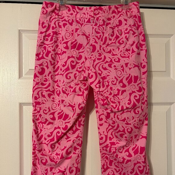 Vintage LILLY PULITZER Sz 8 Pink "7C's" Pattern Cropped Pants White Label - Picture 5 of 8